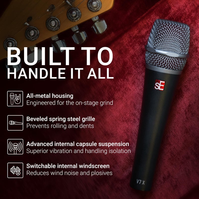 SE ELECTRONICS V7 X Dynamic Instrument Microphone for Live Performances & Instrument Recording in The Studio - Dynamic Microphone with Supercardioid Aluminum Voice Coil for Huge Gain Before Feedback - Image 3